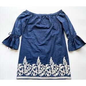 Women's Westport Denim Off The Shoulder Embroidered Boho Dress Size 8